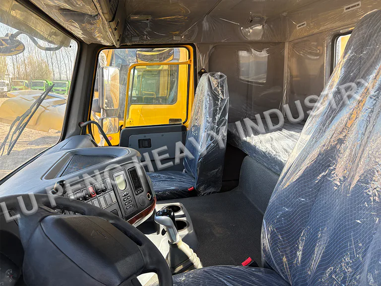 Cab interior shown in the yellow HOWO 6x4 product gallery
